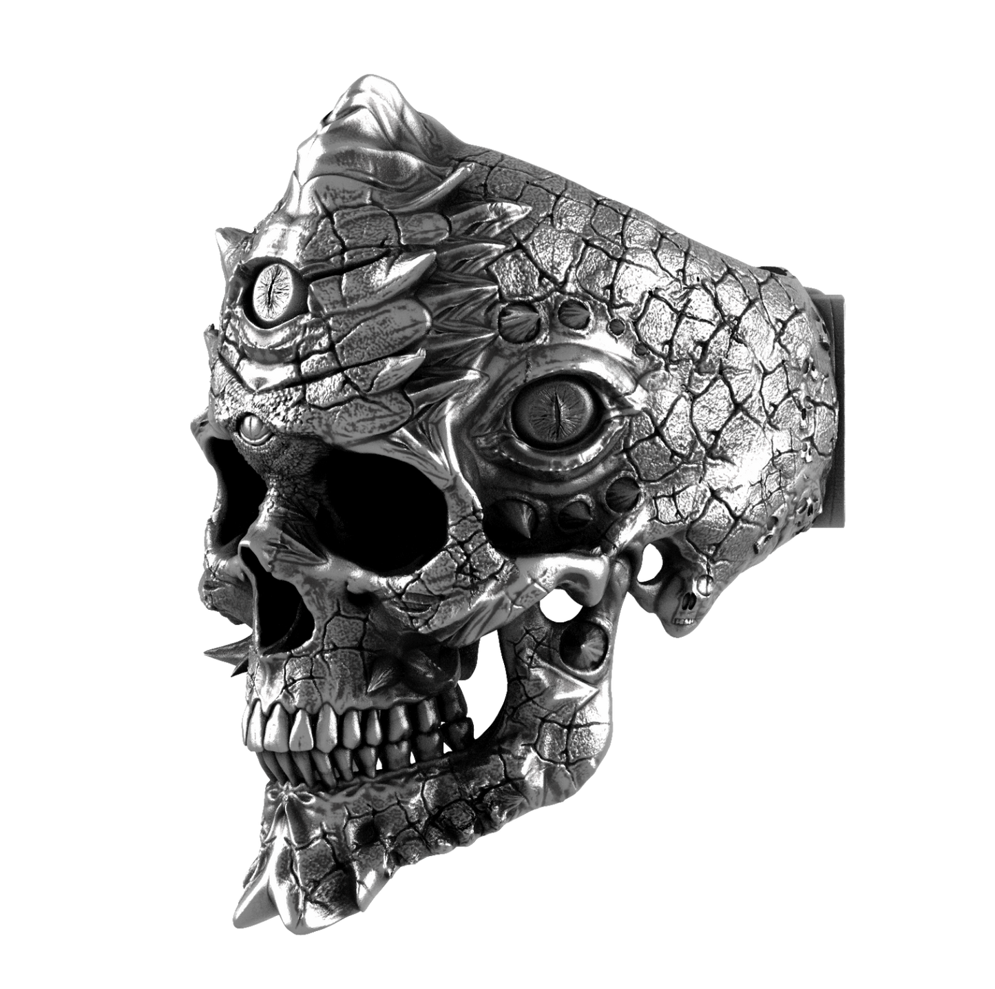 Cursed Skull Of The Dragon Wizard Ring | Silver