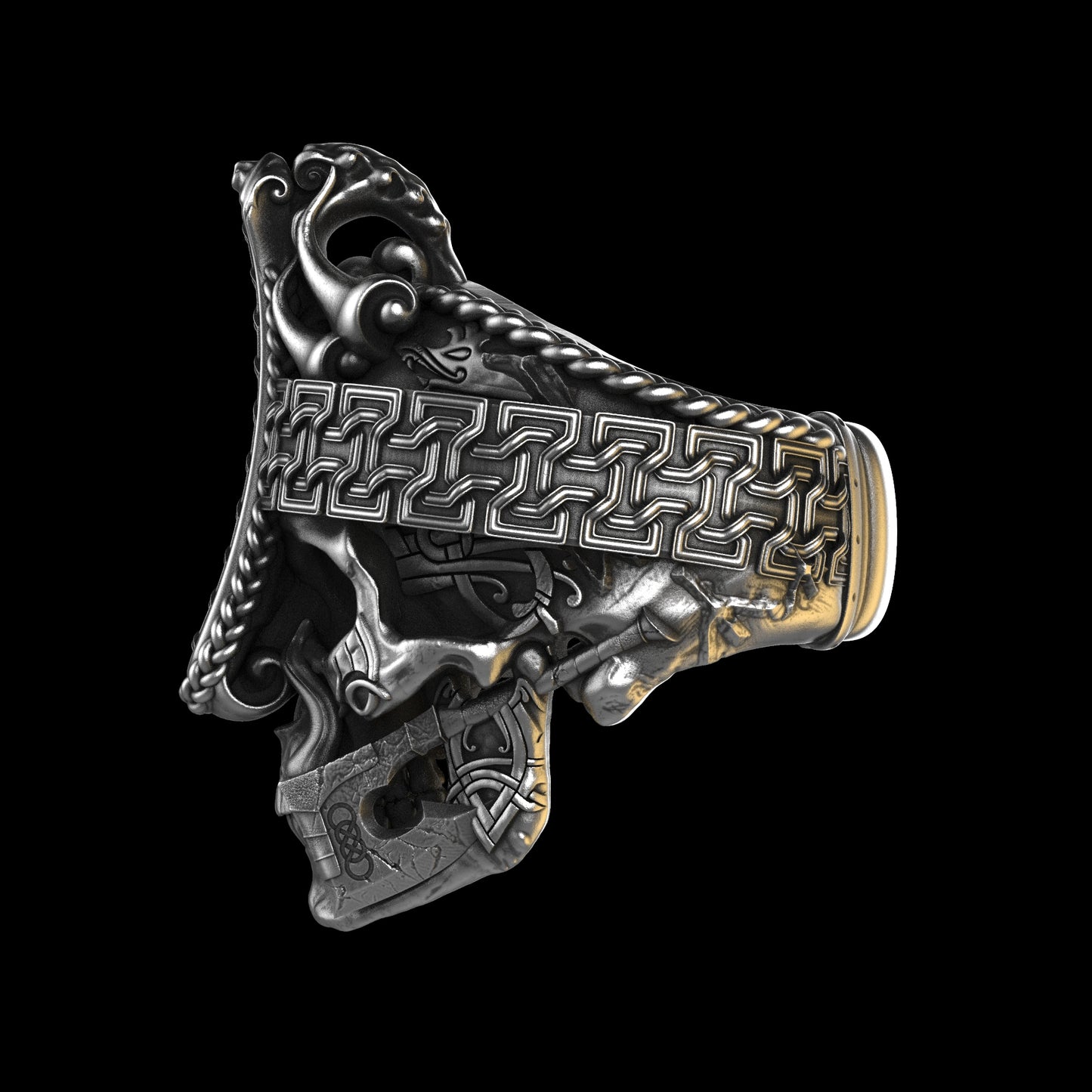 Anillo de calavera vikinga nórdica de plata de ley