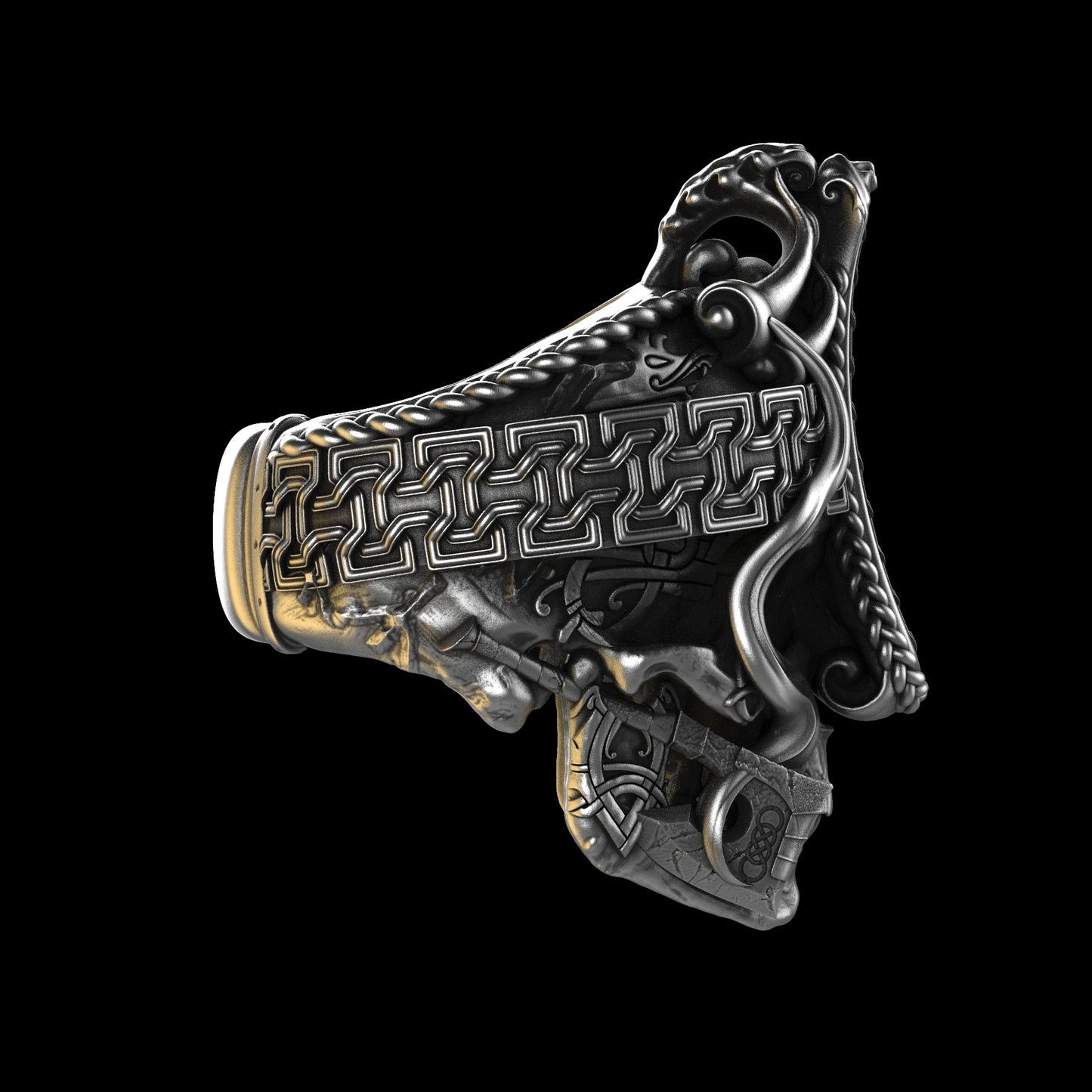 Anillo de calavera vikinga nórdica de plata de ley