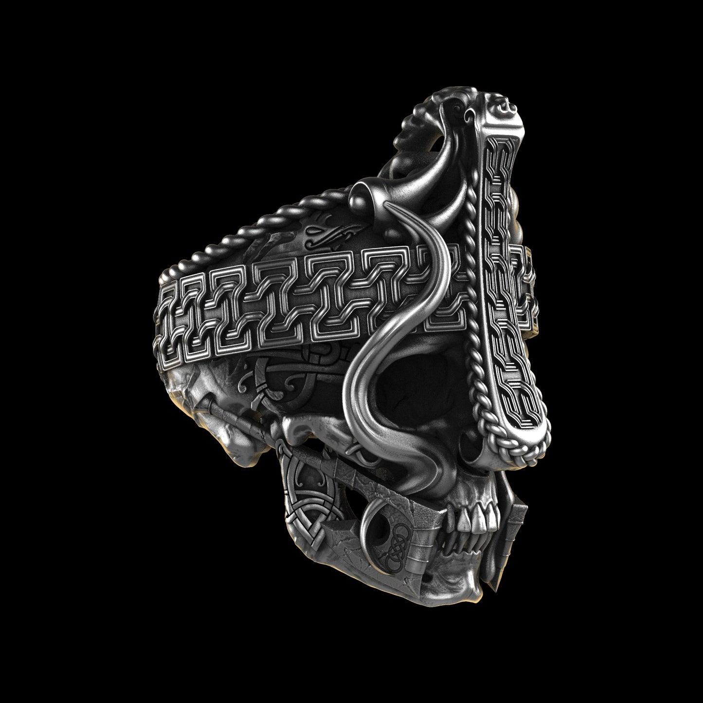 Anillo de calavera vikinga nórdica de plata de ley