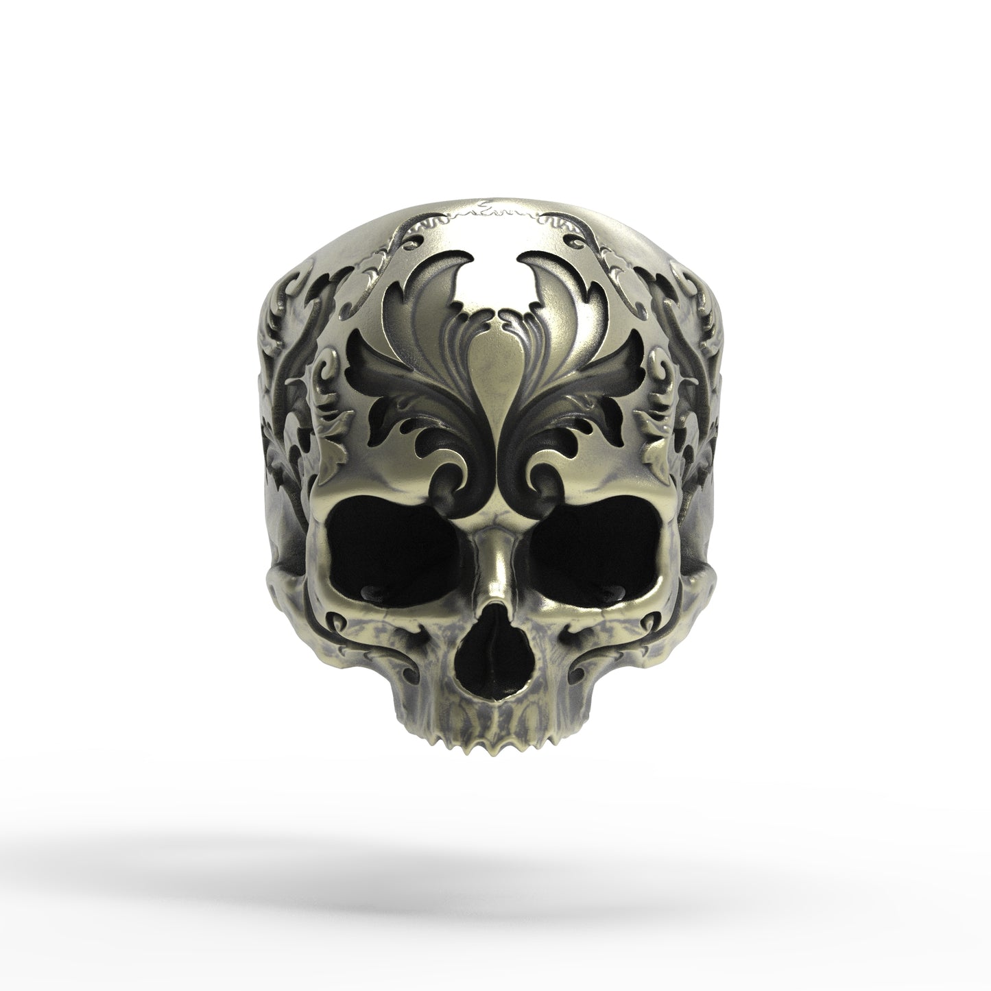 Brass Baroque Skull Ring