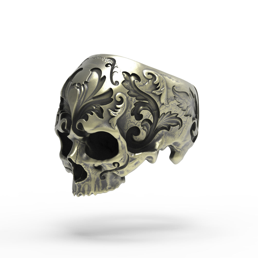 Brass Baroque Skull Ring