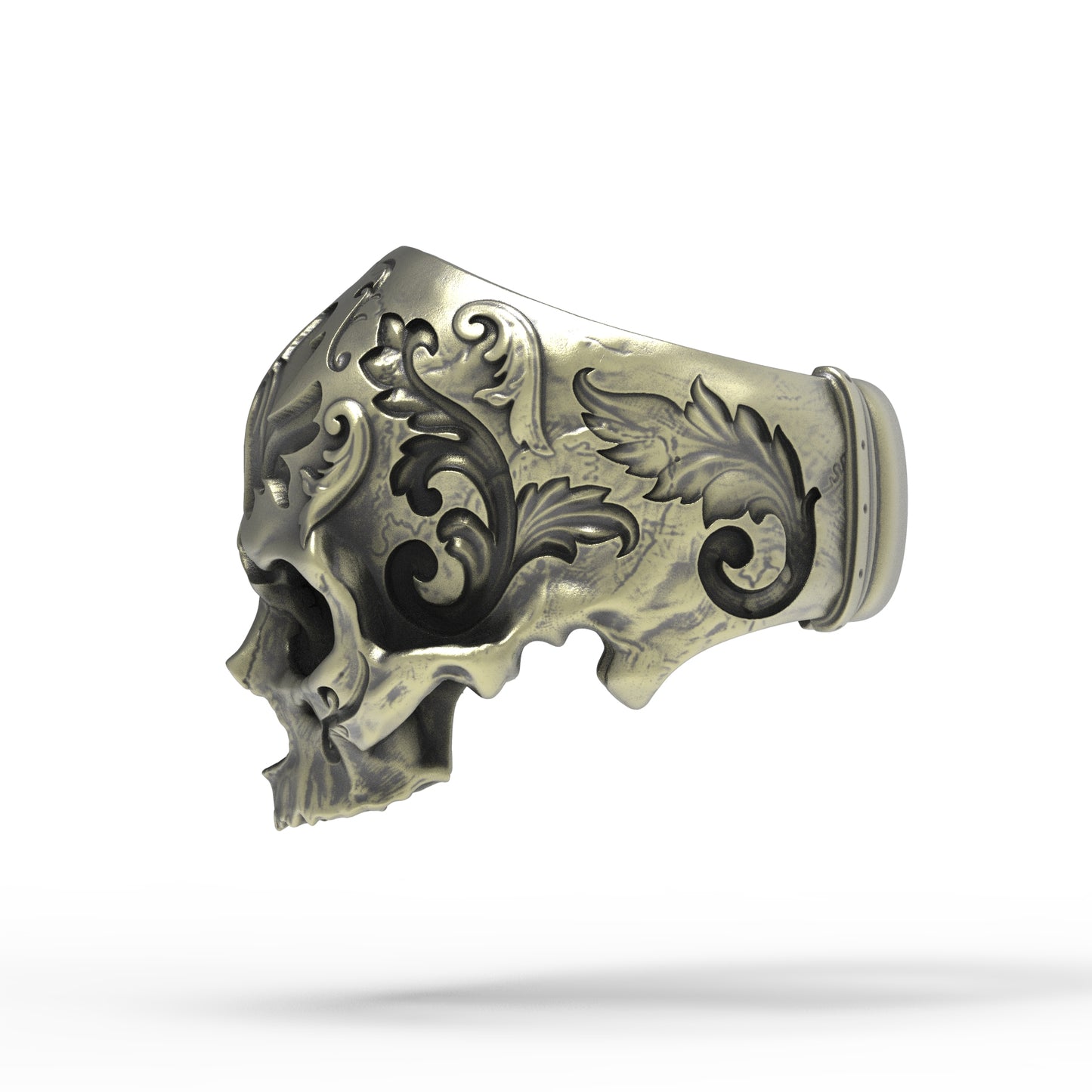 Brass Baroque Skull Ring