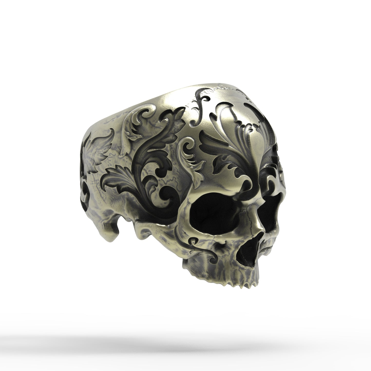 Brass Baroque Skull Ring