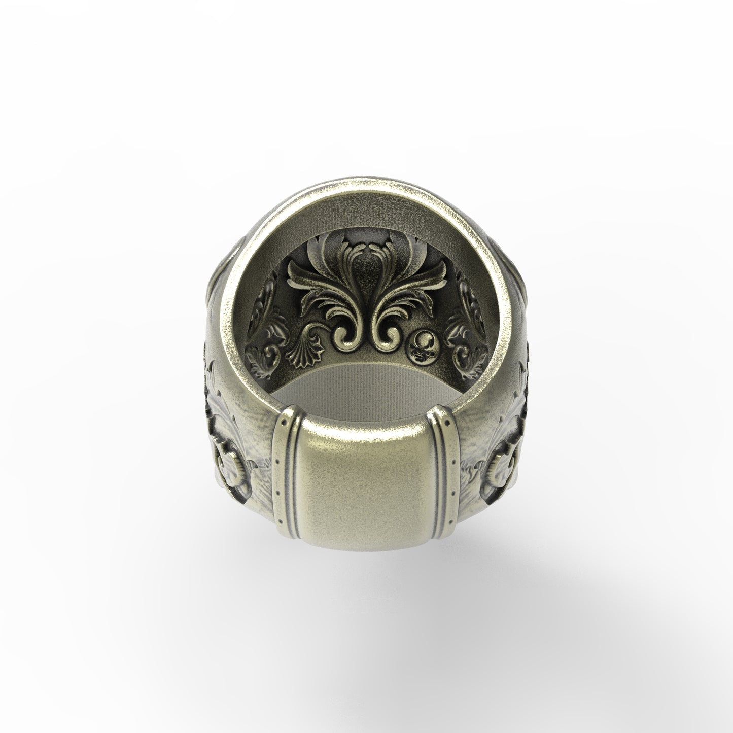 Brass Baroque Skull Ring