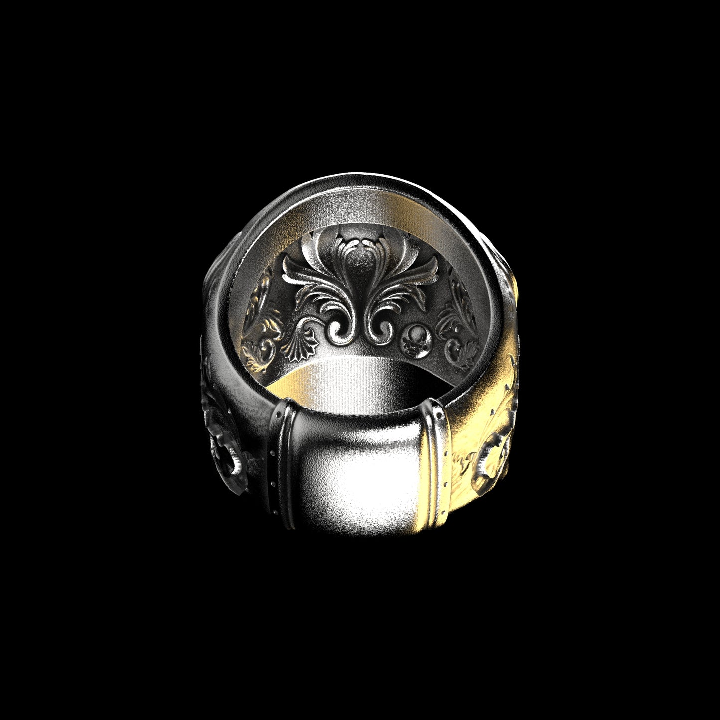 Anillo de calavera barroco de plata de ley
