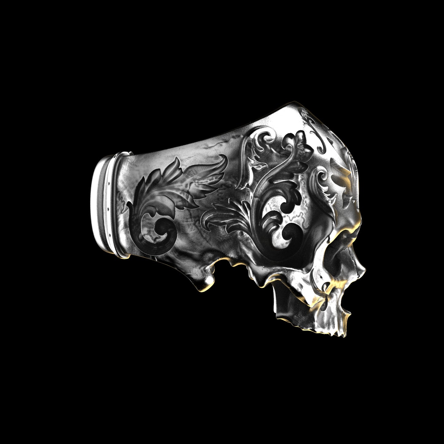 Anillo de calavera barroco de plata de ley