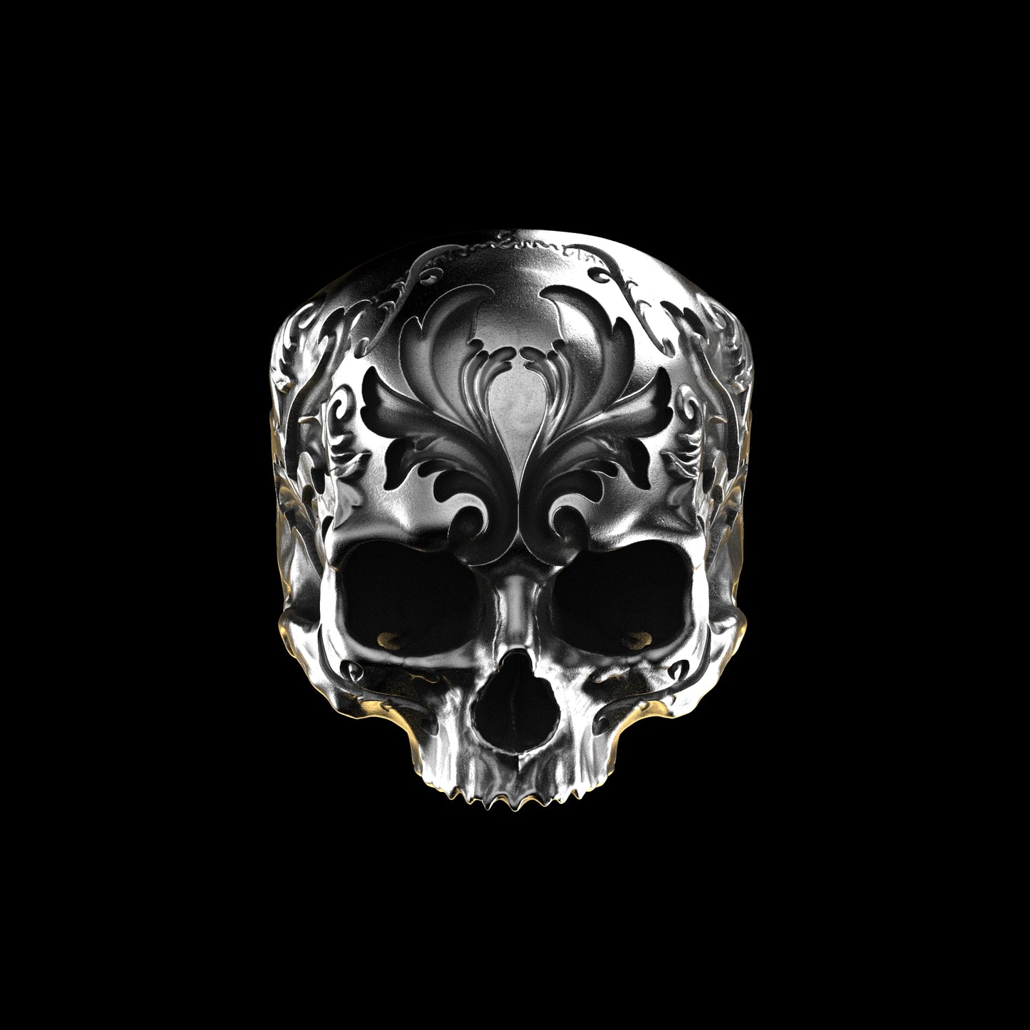 Anillo de calavera barroco de plata de ley