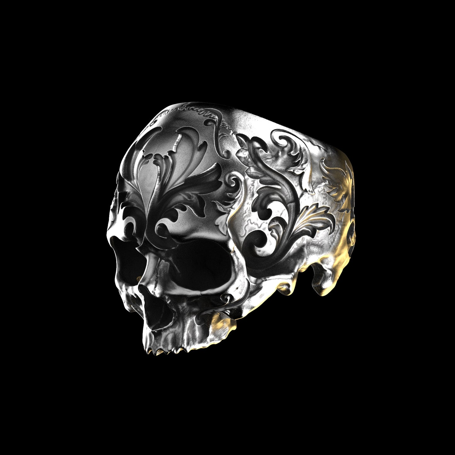 Anillo de calavera barroco de plata de ley