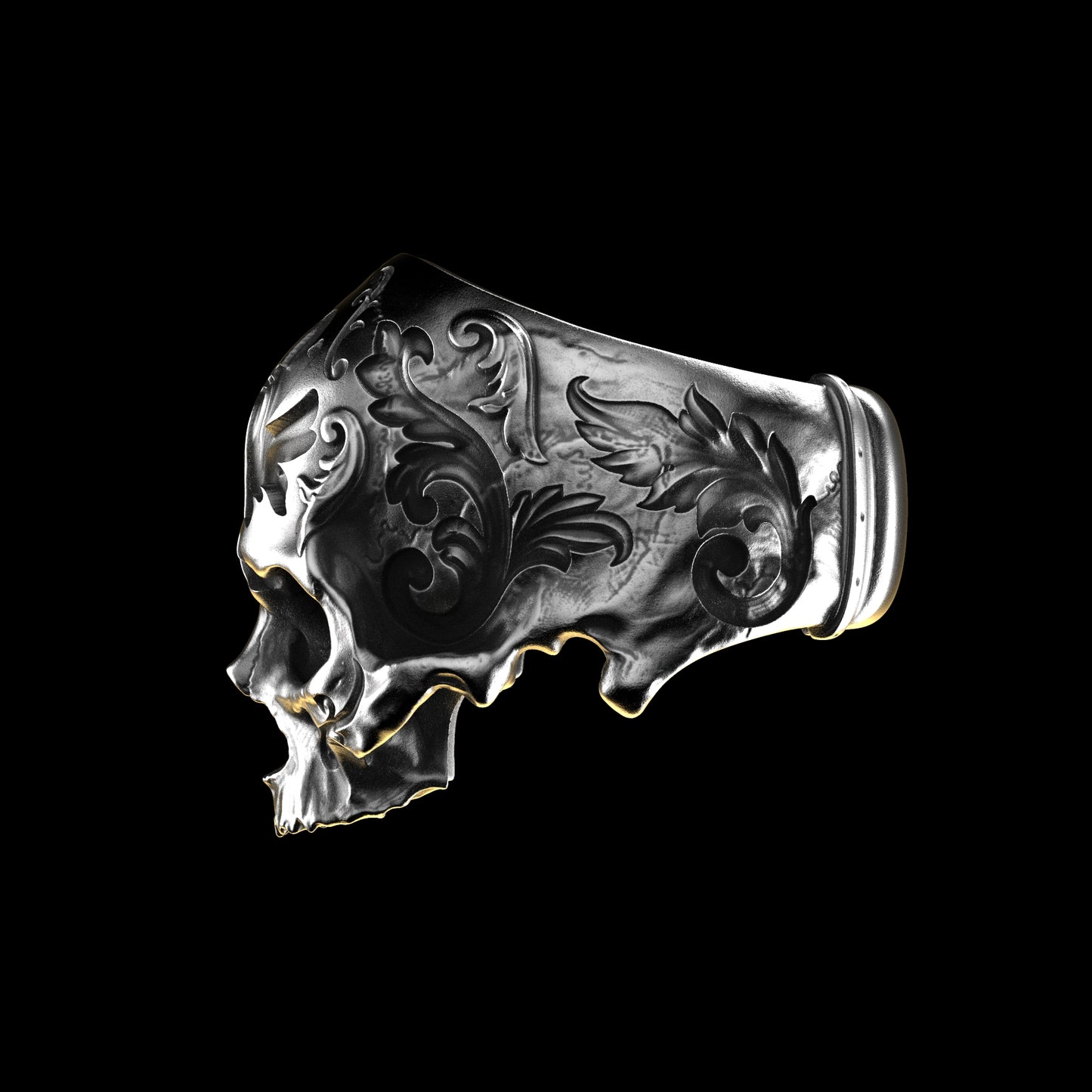 Anillo de calavera barroco de plata de ley