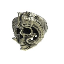 Cargar imagen en el visor de la galería, Brass Horned Demon Skull Ring
