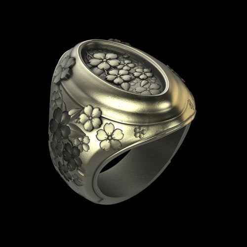 Brass Sakura Signet Ring