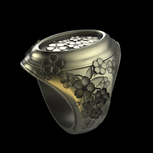 Brass Sakura Signet Ring