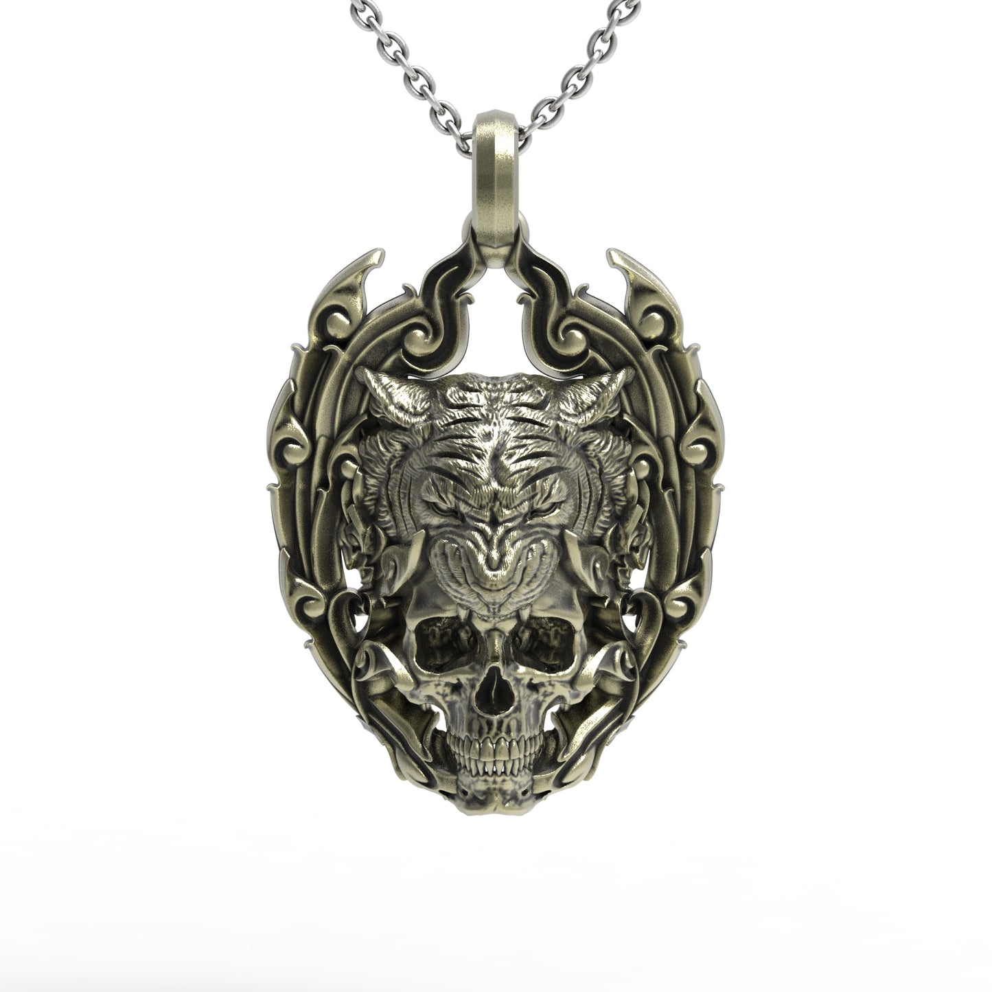 Brass TigerSkull Pendant