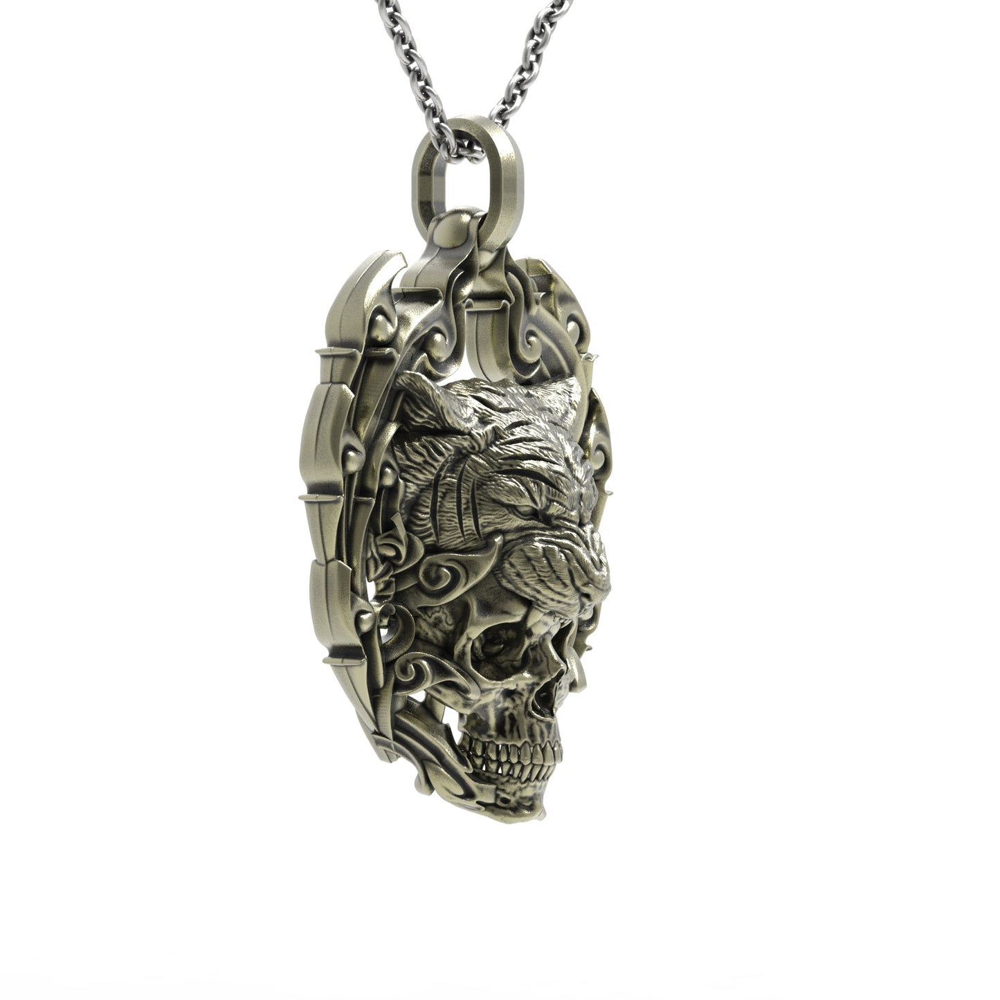 Brass TigerSkull Pendant