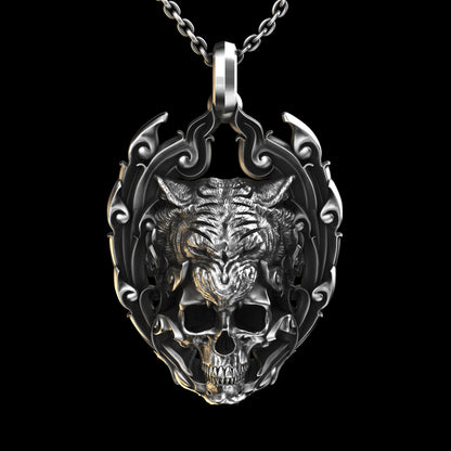 Tiger Skull Sterling Pendant