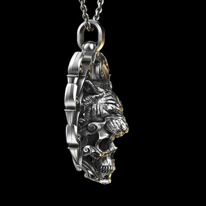 Tiger Skull Sterling Pendant