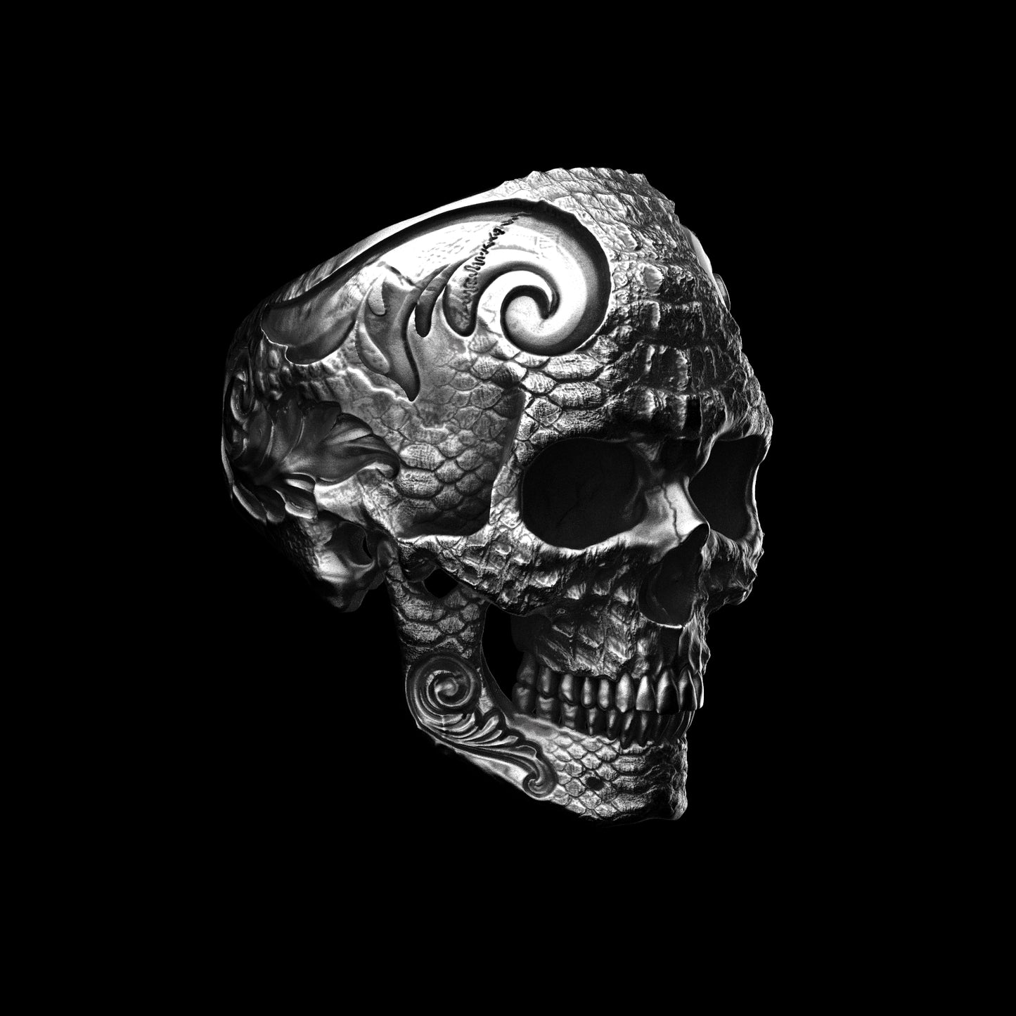 Size 10 Croc Skin Skull Ring Sterling Silver In Stock