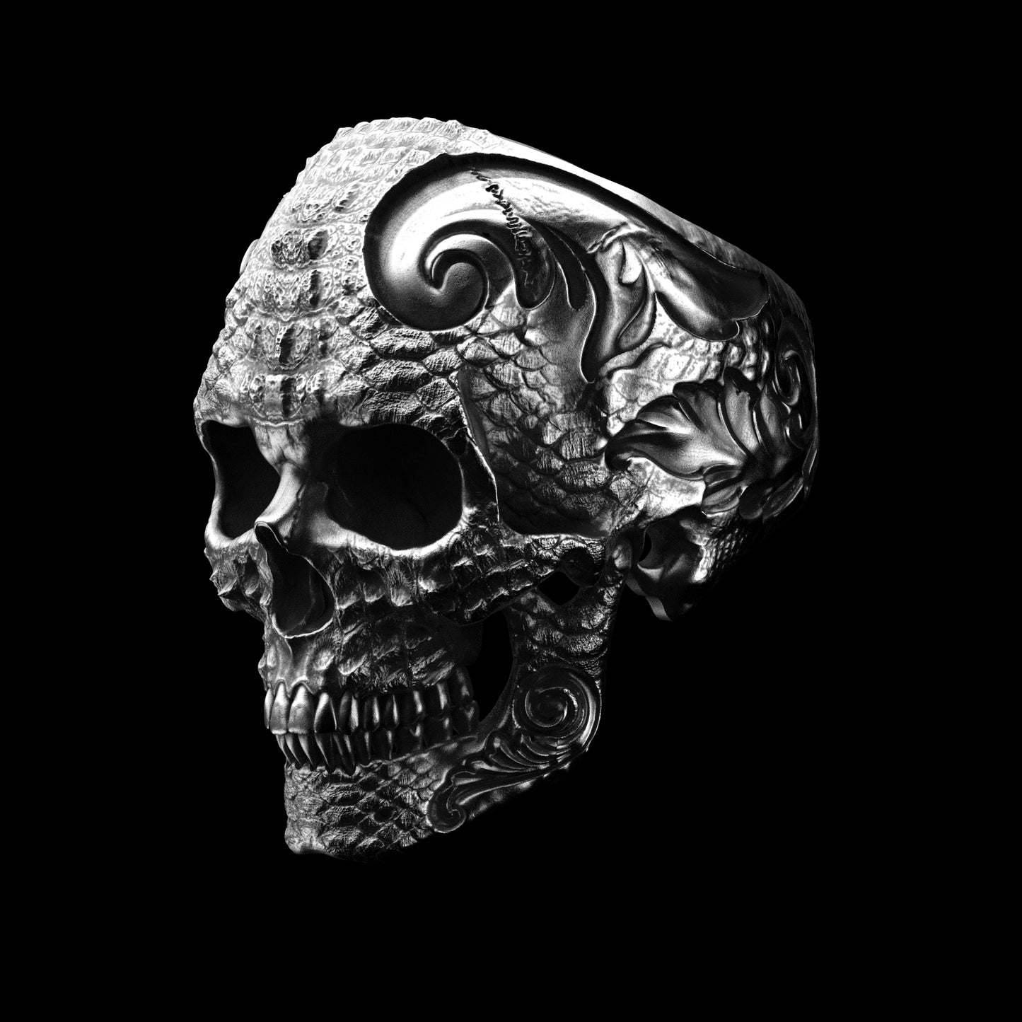 Size 10 Croc Skin Skull Ring Sterling Silver In Stock