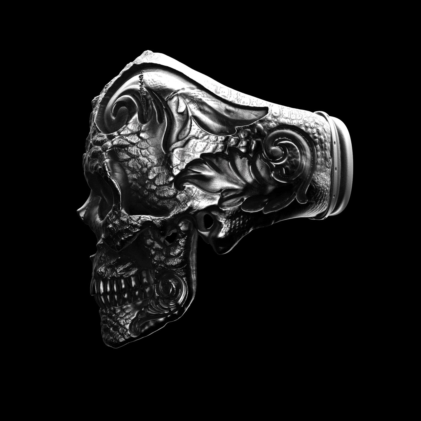Size 10 Croc Skin Skull Ring Sterling Silver In Stock