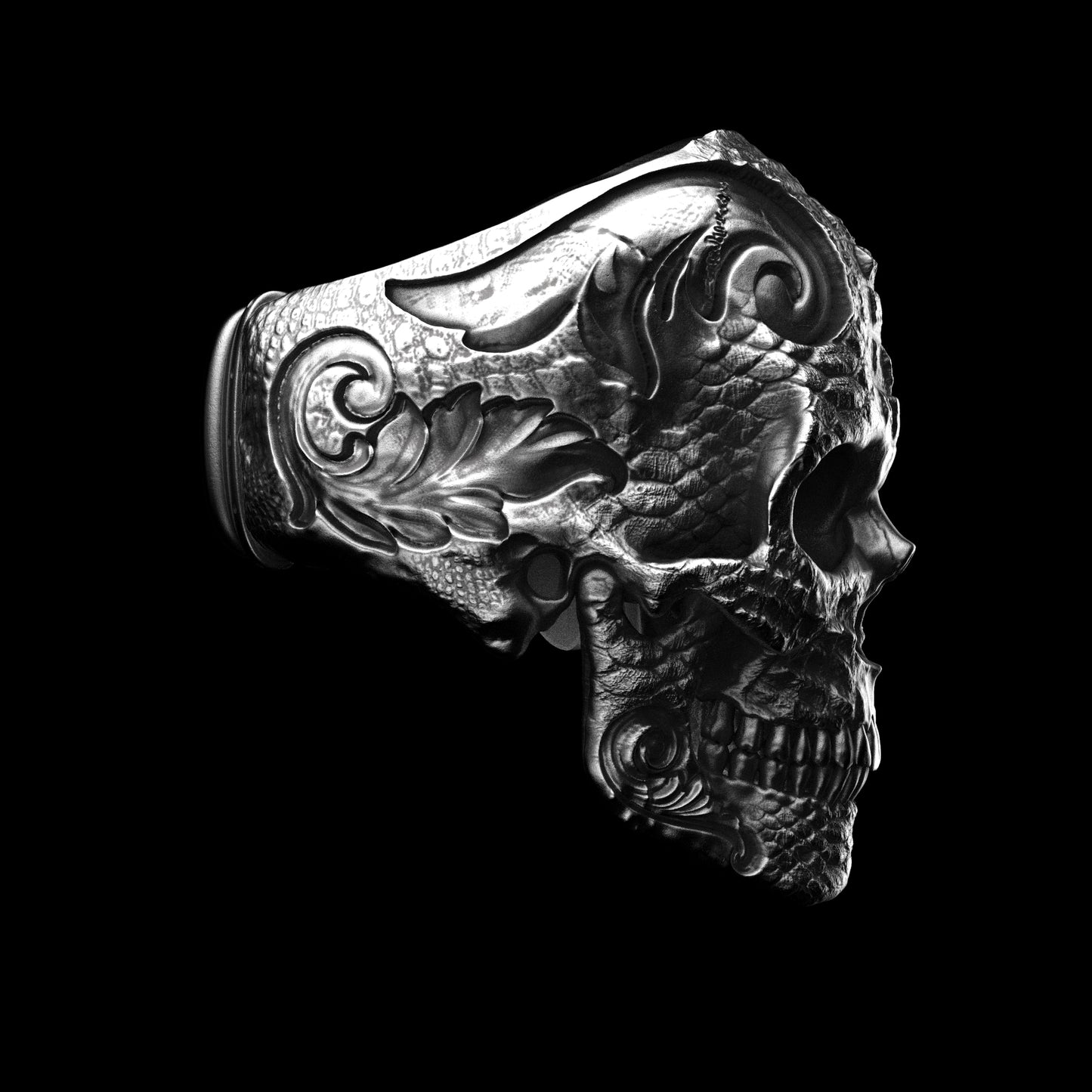 Size 10 Croc Skin Skull Ring Sterling Silver In Stock