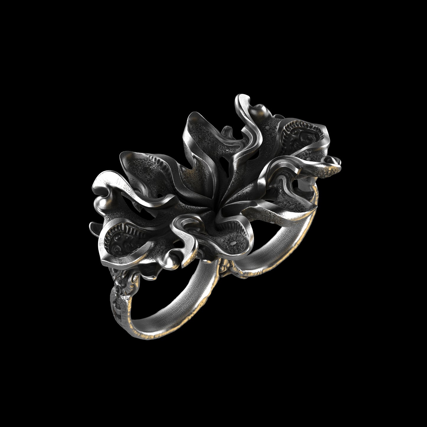 Floral Futura Double Ring Sterling Silver