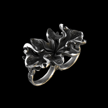 Floral Futura Double-Finger Ring in Sterling Silver