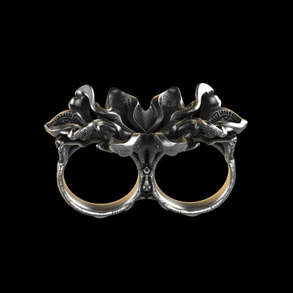 Floral Futura Double-Finger Ring in Sterling Silver