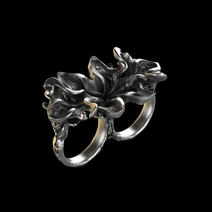 Floral Futura Double-Finger Ring in Sterling Silver