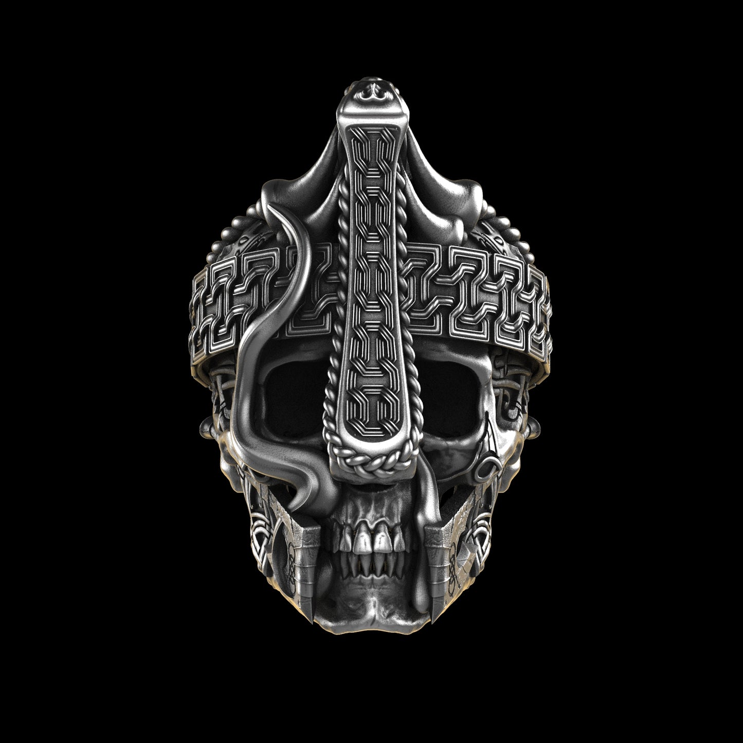 Anillo de calavera vikinga nórdica de plata de ley