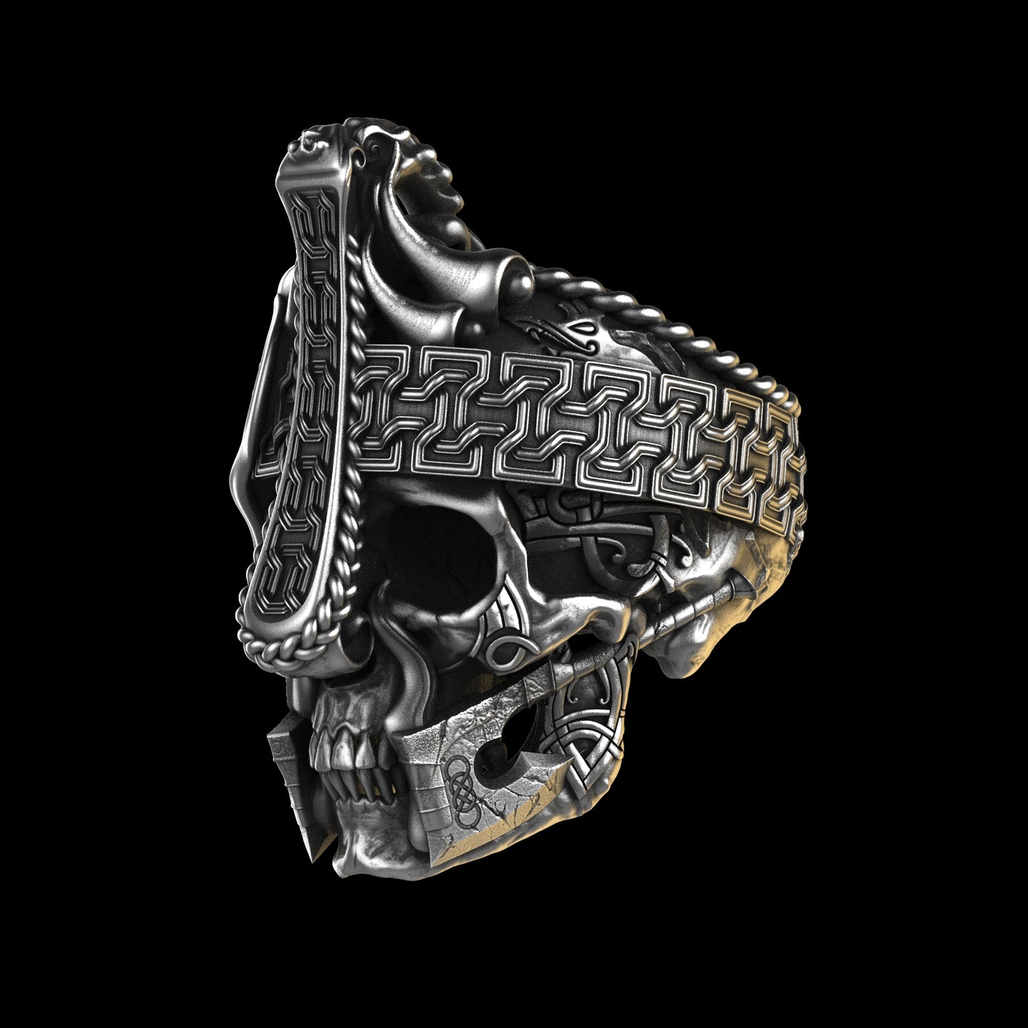 Anillo de calavera vikinga nórdica de plata de ley