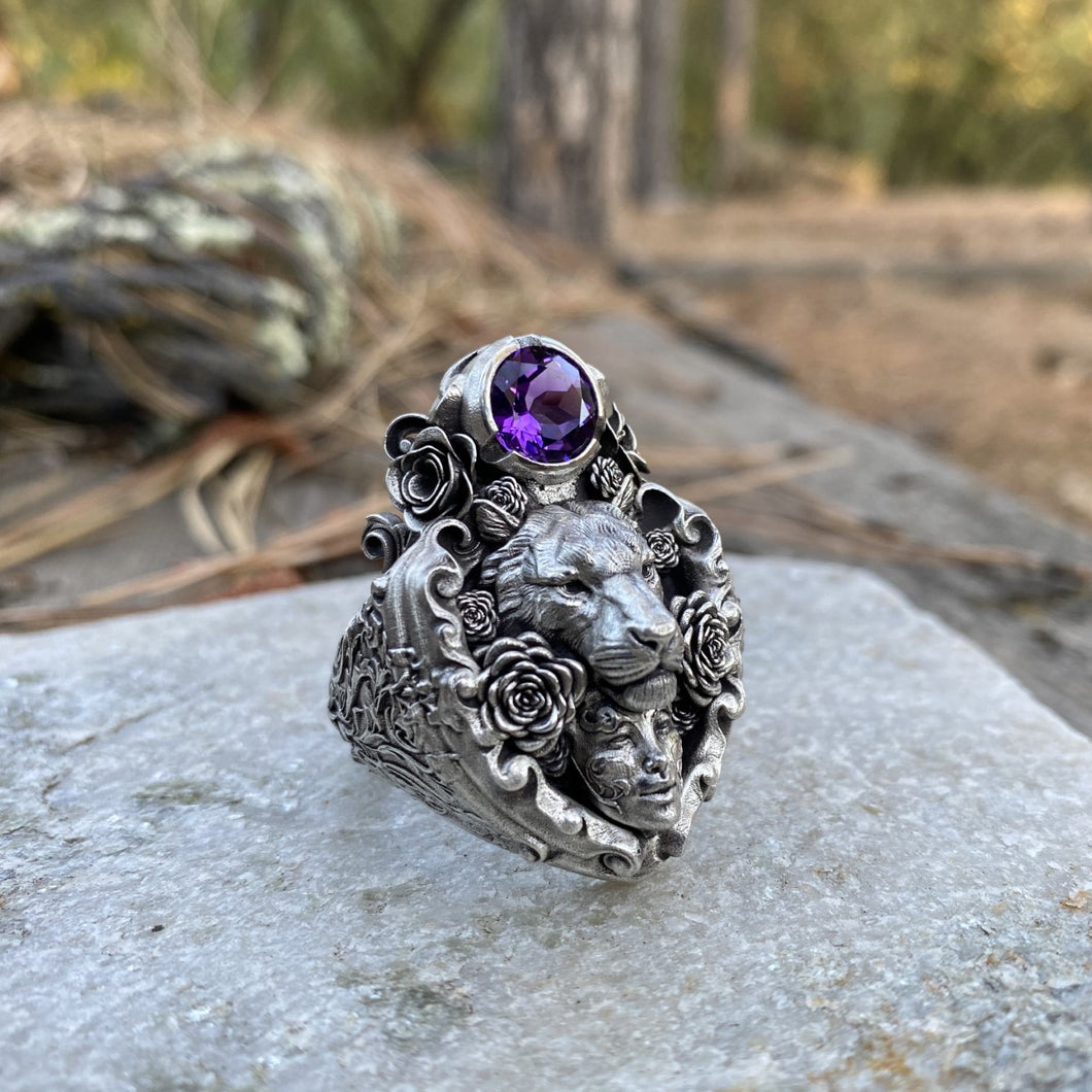 Floral Tigress Gemstone Ring Sterling