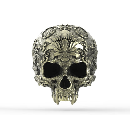 Brass Ornamental Skull Ring