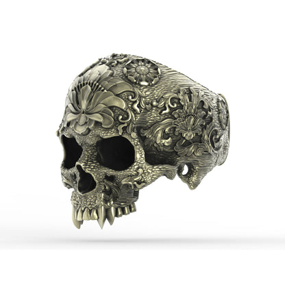 Brass Ornamental Skull Ring