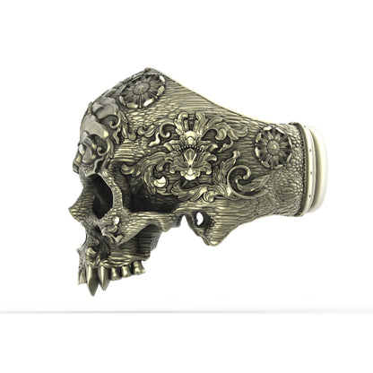 Brass Ornamental Skull Ring