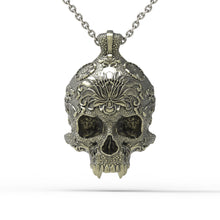 Load image into Gallery viewer, Bronze Ornamental Skull Pendant