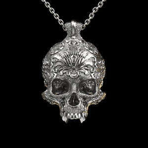 Ornamental Skull Pendant Sterling Silver