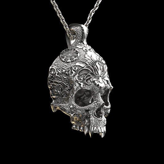 Ornamental Skull Pendant Sterling Silver