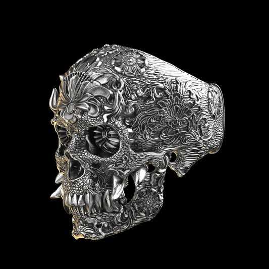 Oni Skull Ring Sterling