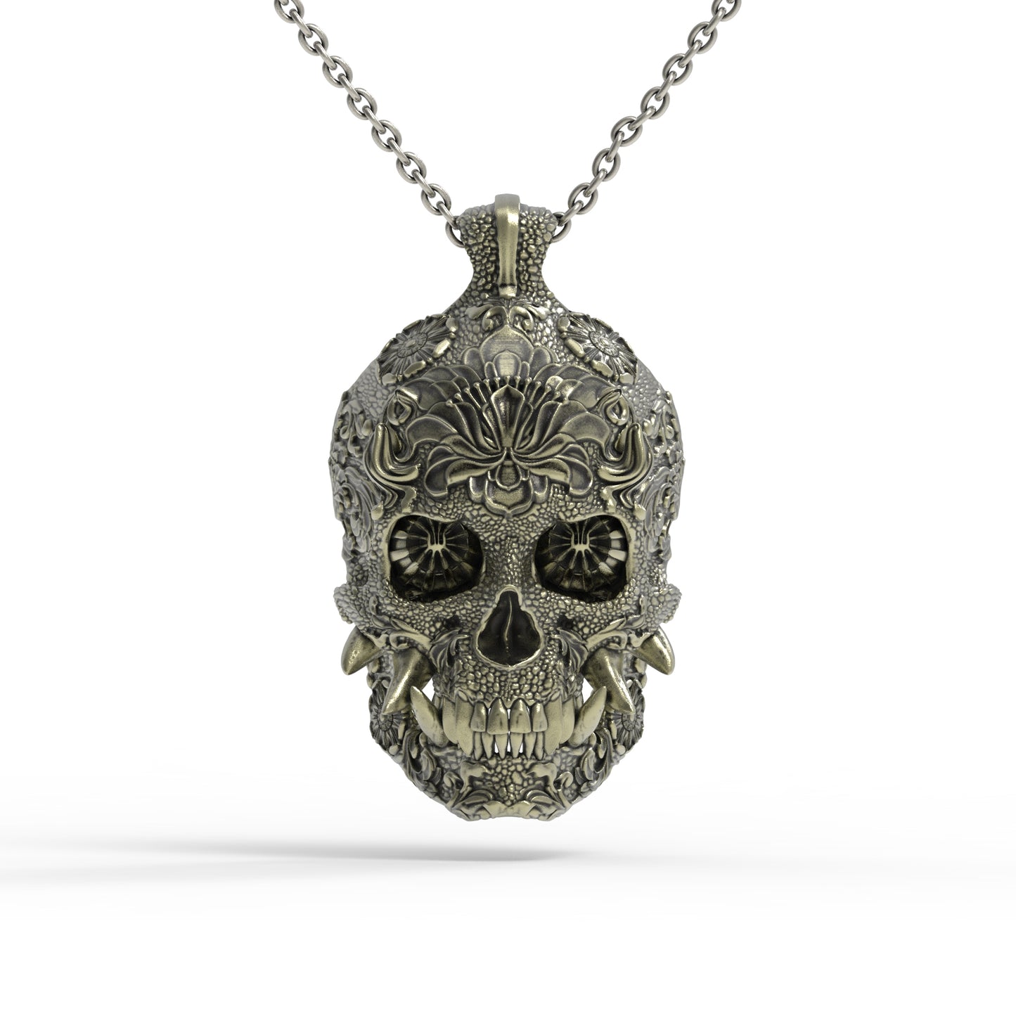 Brass Oni Skull Pendant