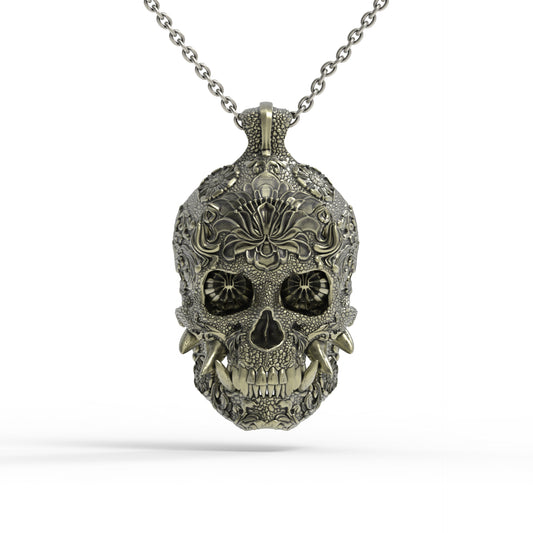 Brass Oni Skull Pendant