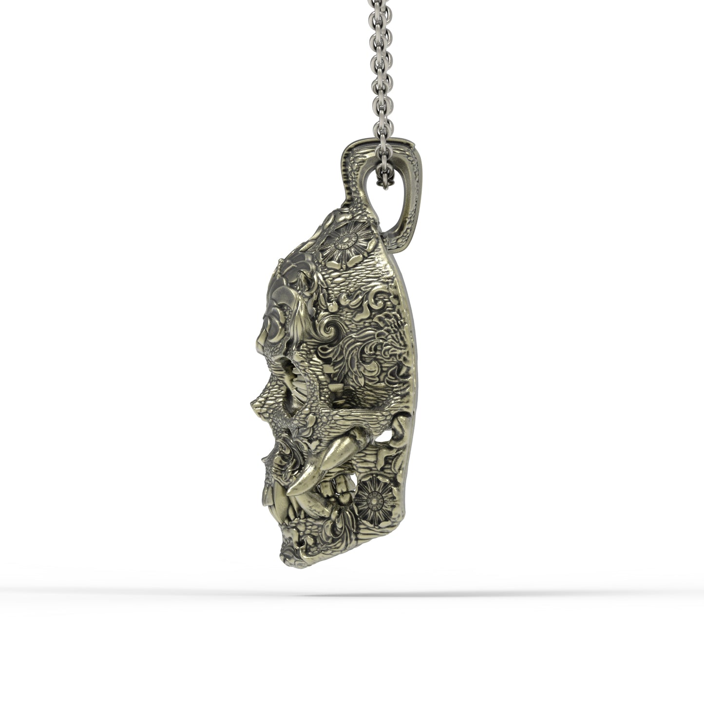 Brass Oni Skull Pendant