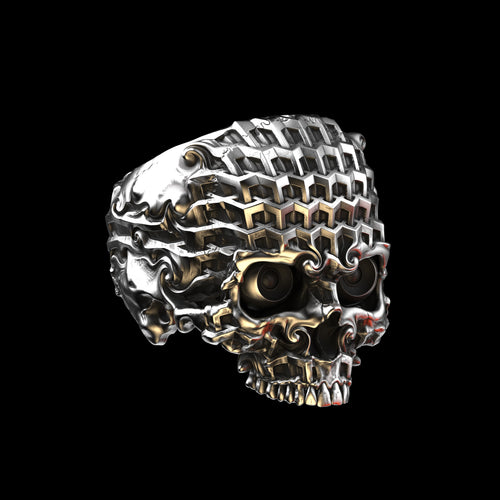 Anillo de calavera de tesilación en plata de ley