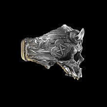 Load image into Gallery viewer, Horned Oni Skull Ring Sterling