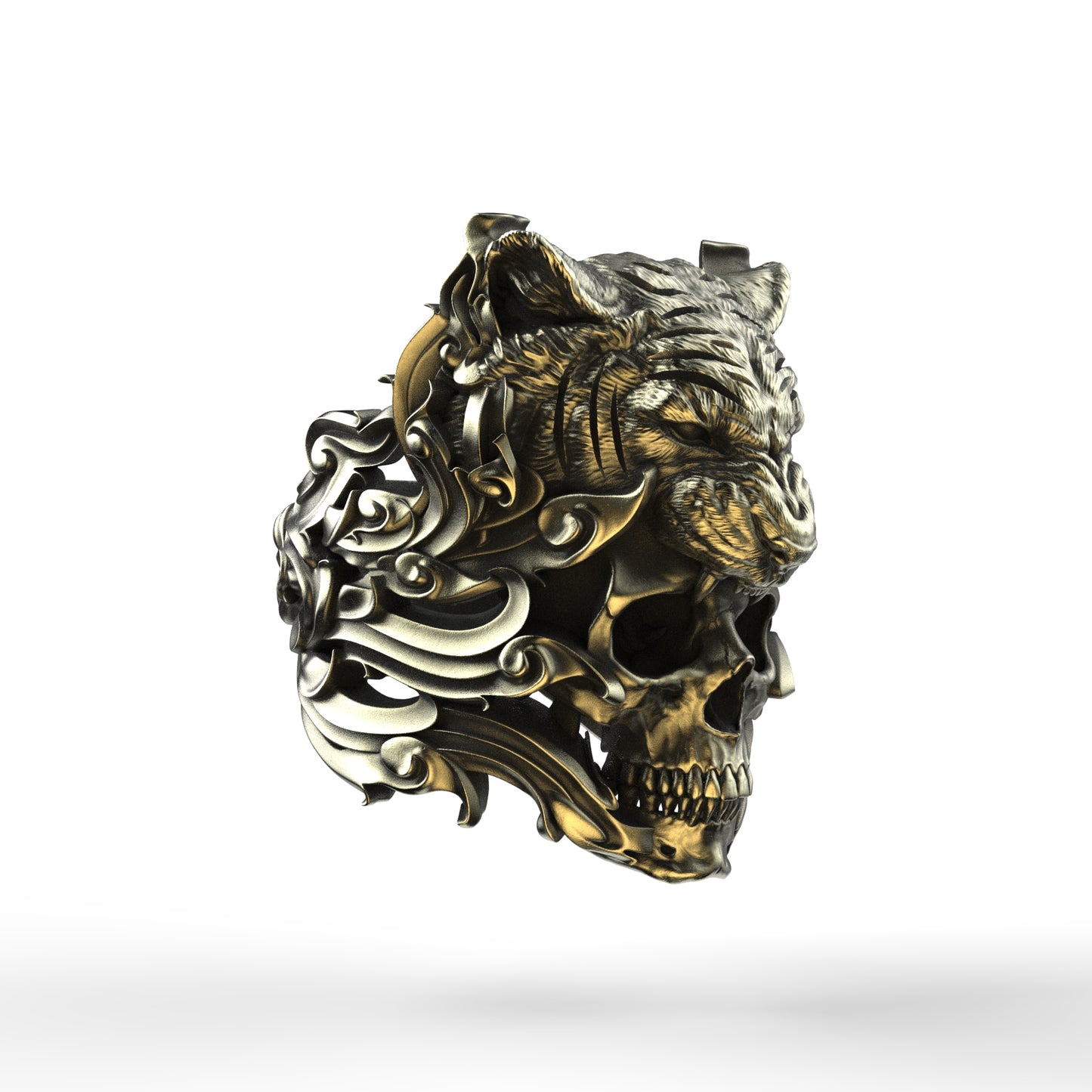 Anillo de calavera de tigre de latón