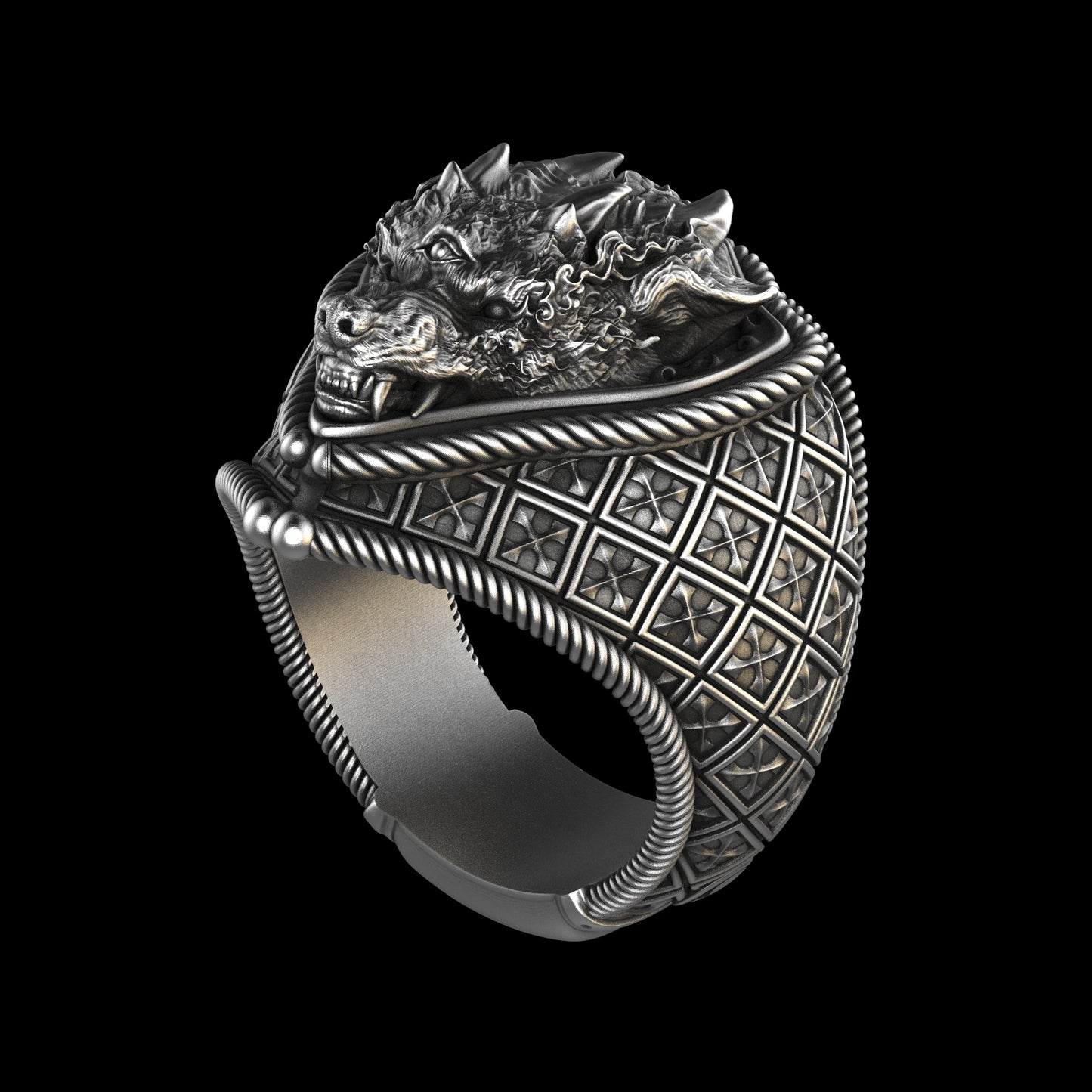 Anillo chamán lobo plata de ley
