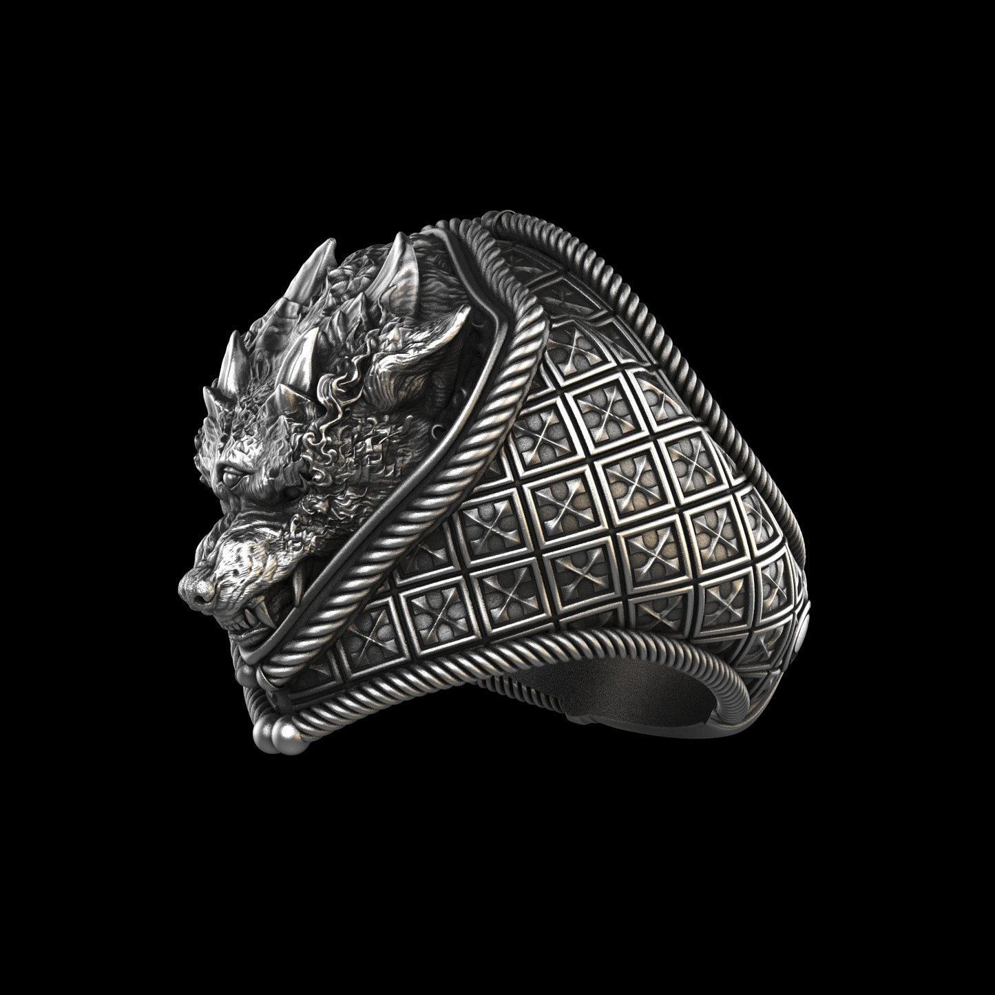 Anillo chamán lobo plata de ley