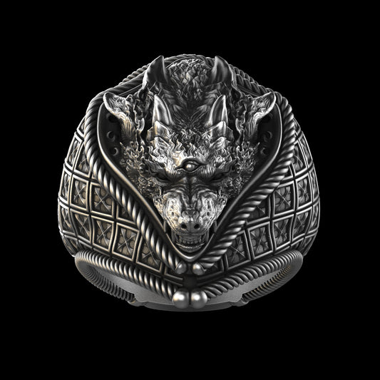 Anillo chamán lobo plata de ley