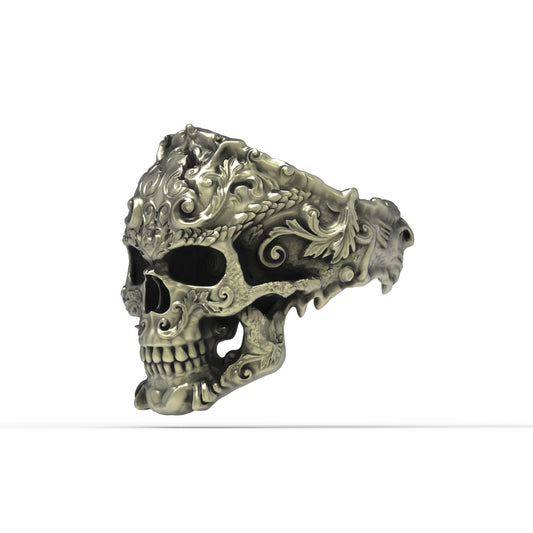 Brass Flourish Skull Ring