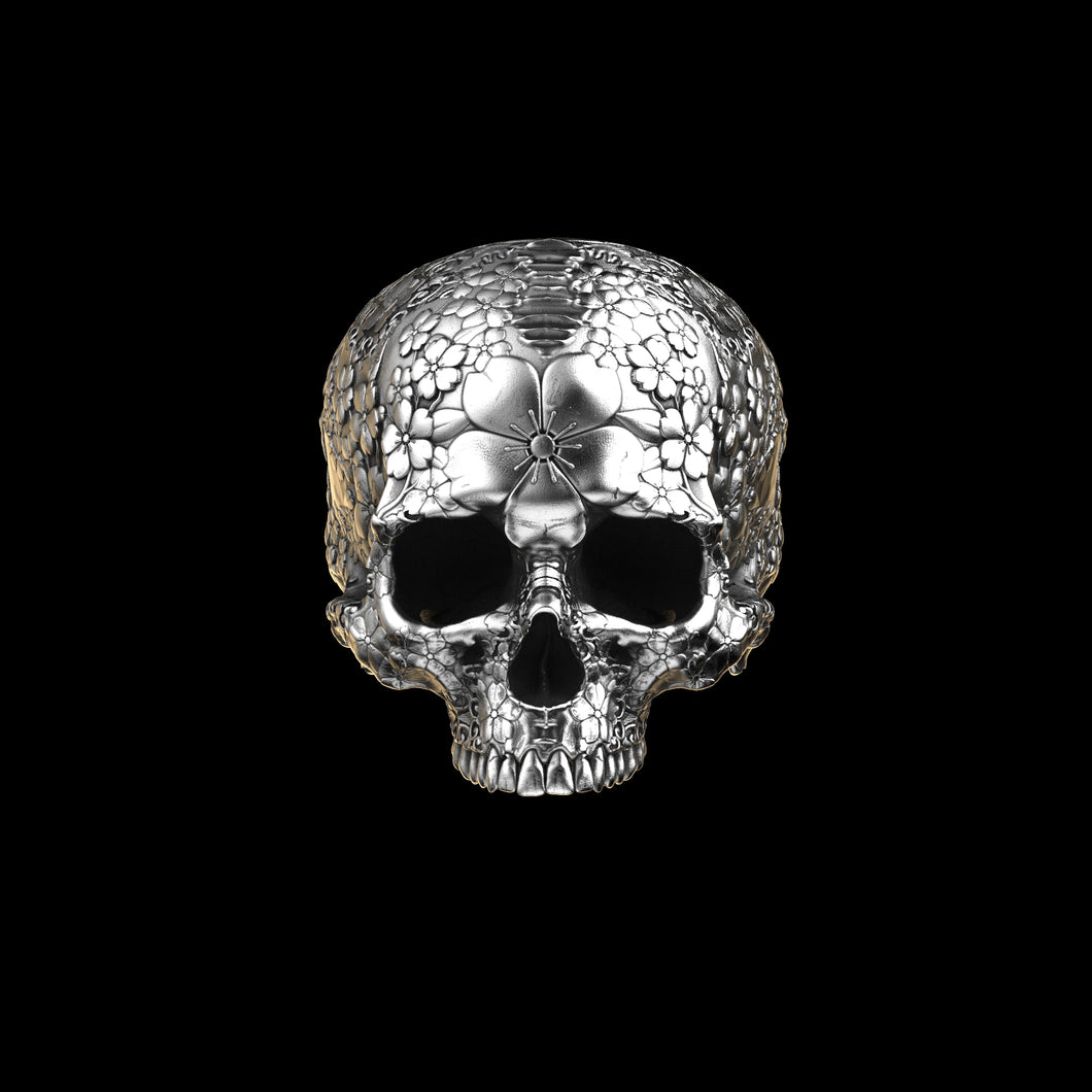 Japanese Garden Skull Ring Sterling Silver
